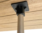mounting flange bracket attached to a wooden surface table top