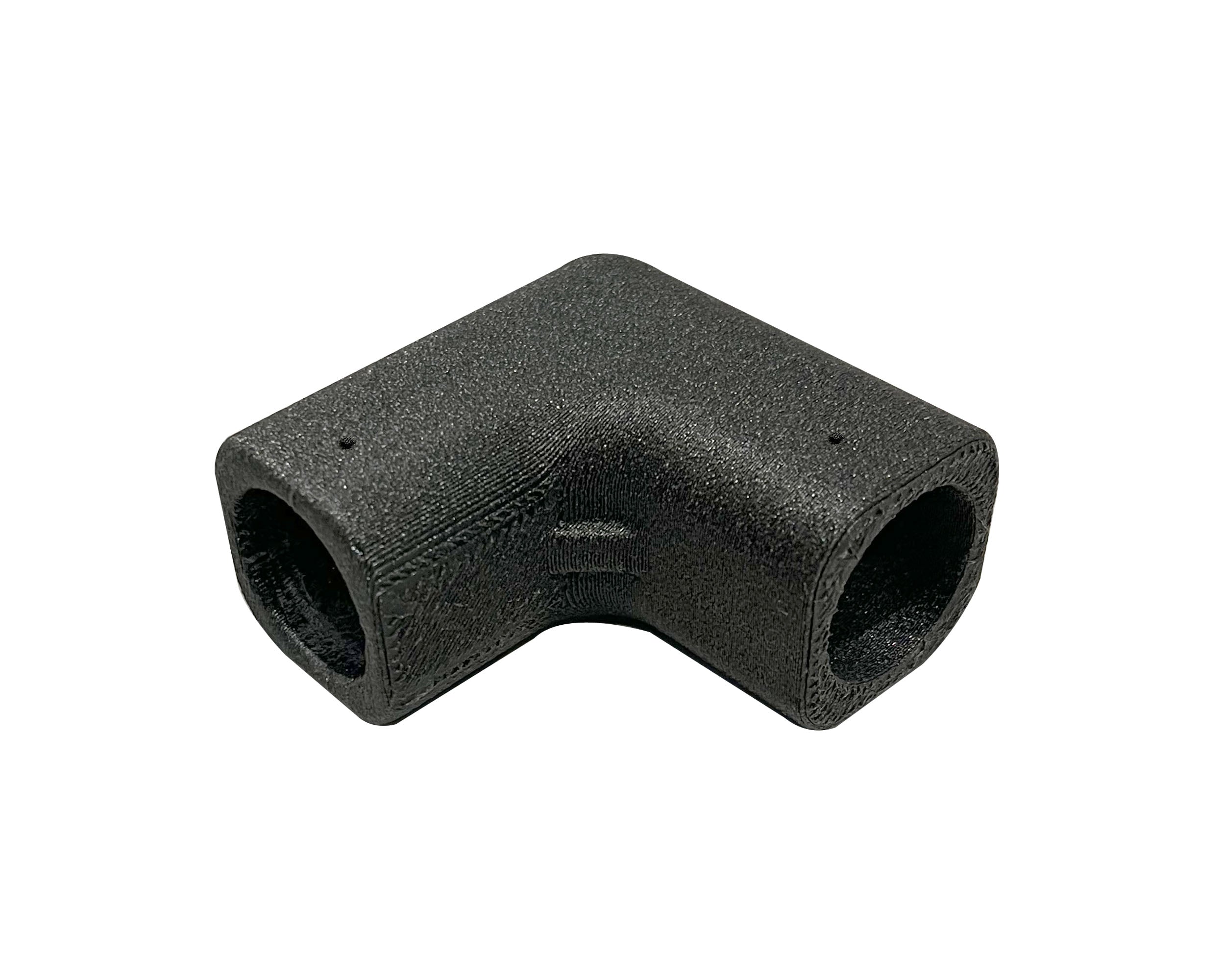 Black connector on a white background