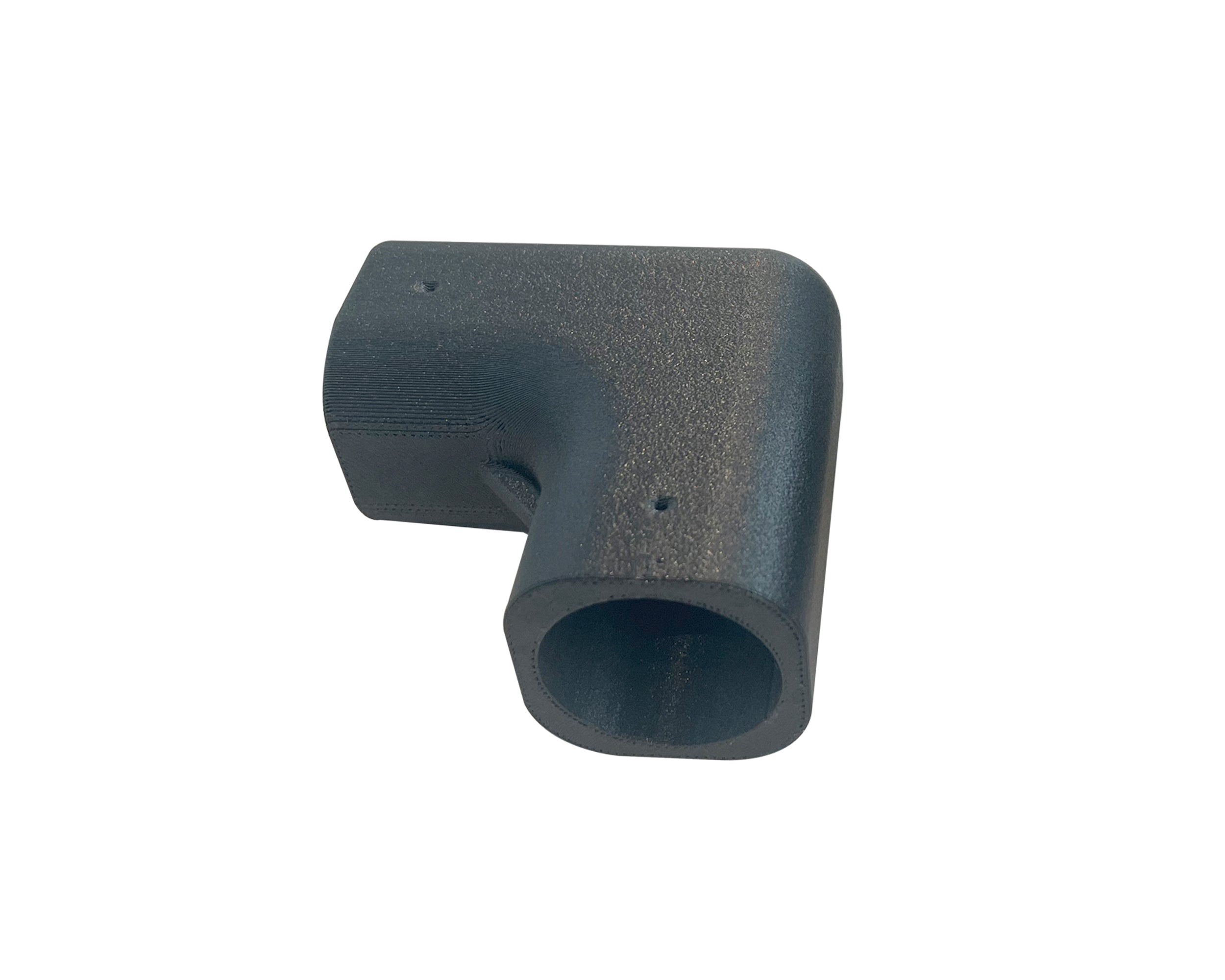 Black corner connector on a white background