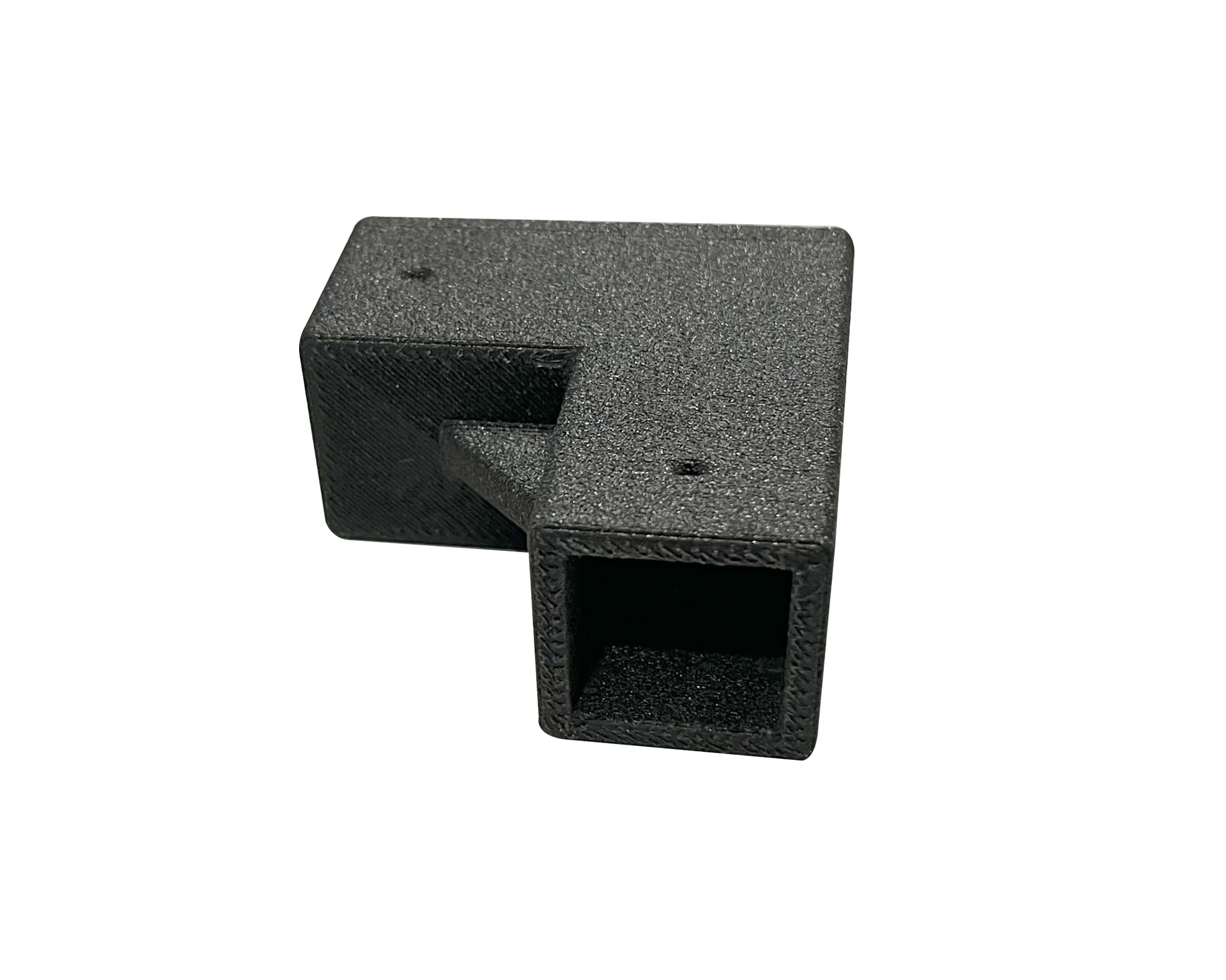 Black L-shaped bracket on a white background